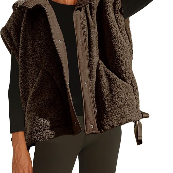 Women's Fleece Vest Sleeveless Button Down Vests Casual Sherpa Jacket Winter Out - Picture 1 of 6